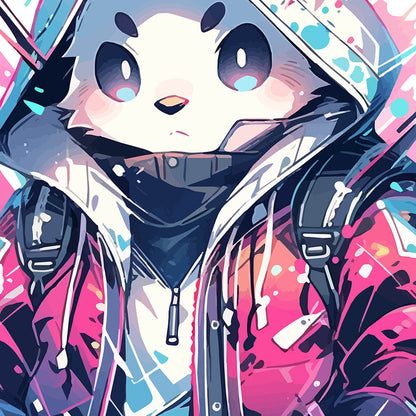 Cool panda in district, Bamboo bear in urban jungle, Hip hop and rap, Black white bear manga - Unisex Hoodie