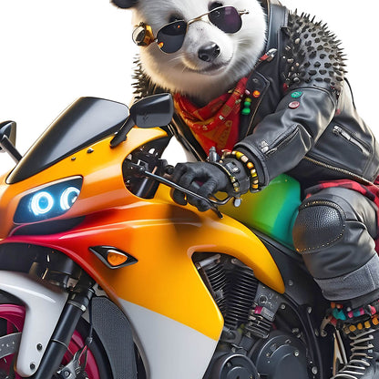 Panda punk on motorcycle, Road beast, Bamboo bear sport bike, Black and white bear motorcyclist, Moto racing and speed, Biker animals PNG