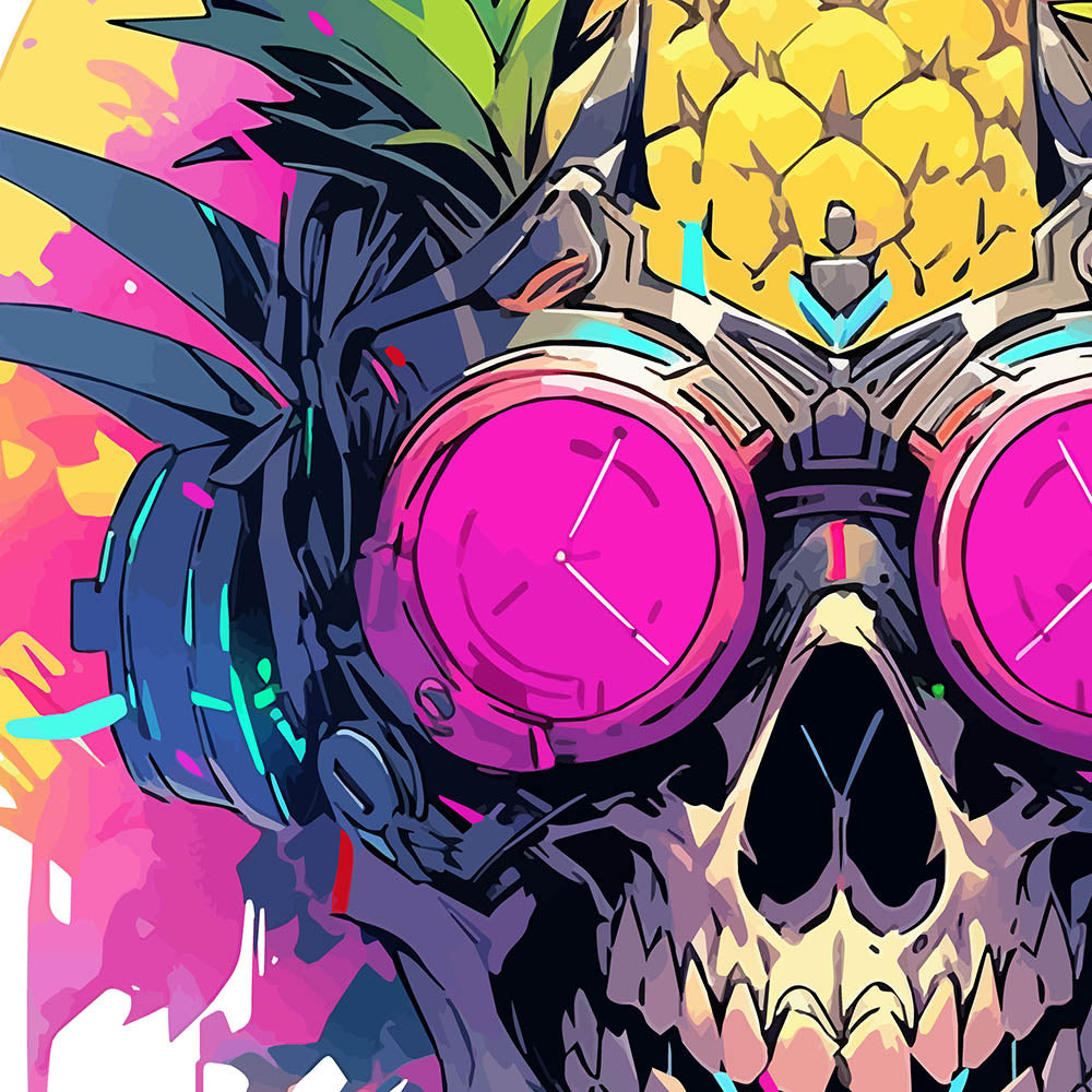 Fantastic mutant on purple glasses, Fantasy fruit illustration, Pineapple skull in headphones, Pineapple monster Pop Art - Unisex Hoodie