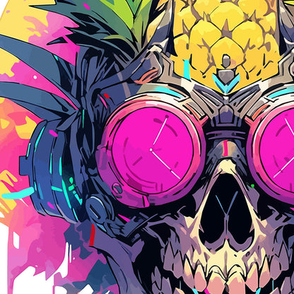 Fantastic mutant on purple glasses, Fantasy fruit illustration, Pineapple skull in headphones, Pineapple monster Pop Art - Unisex t-shirt