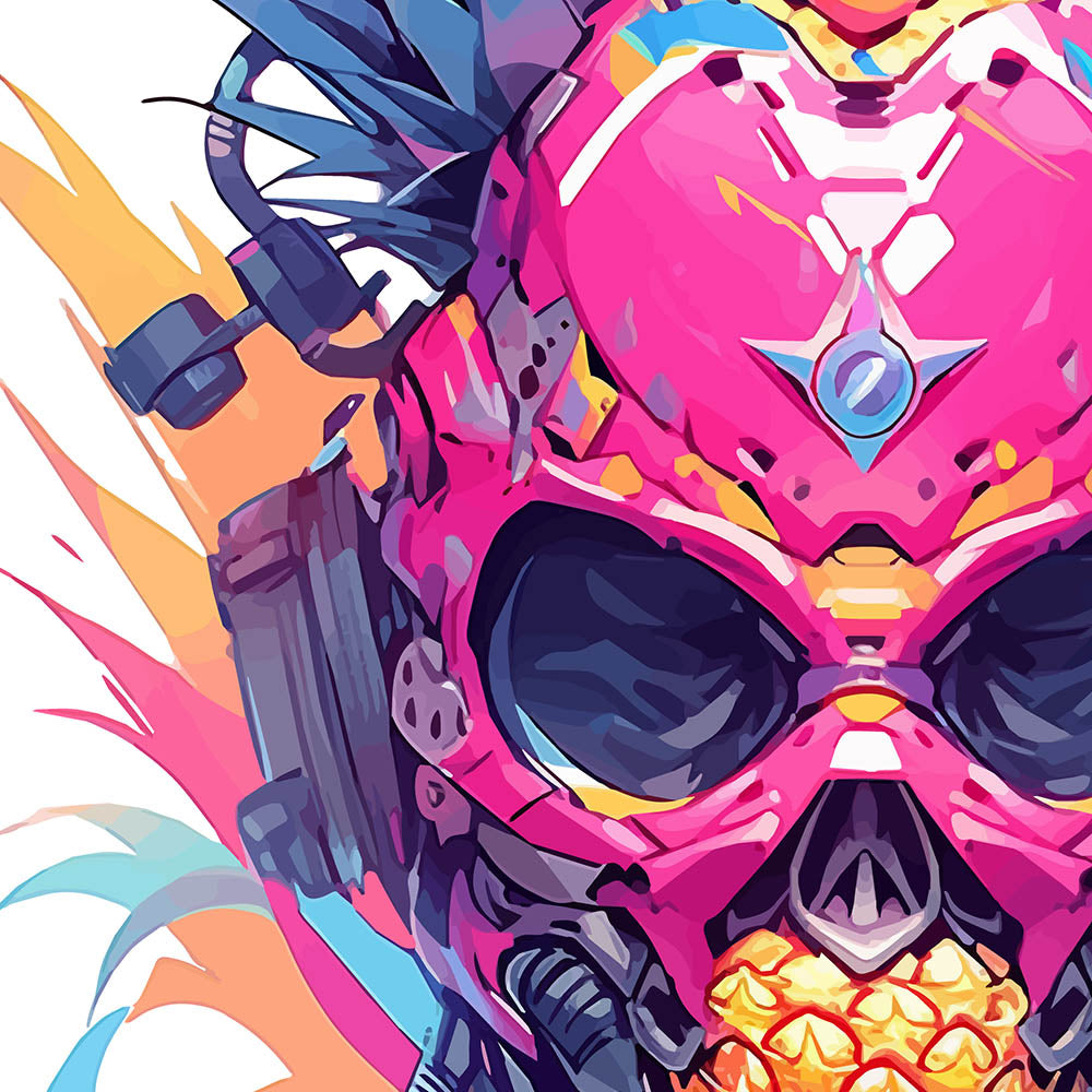 Fantastic fruit cyborg head, Cyber skull, Pineapple in headphones, Pop Art fantasy pink mutant - Unisex Hoodie