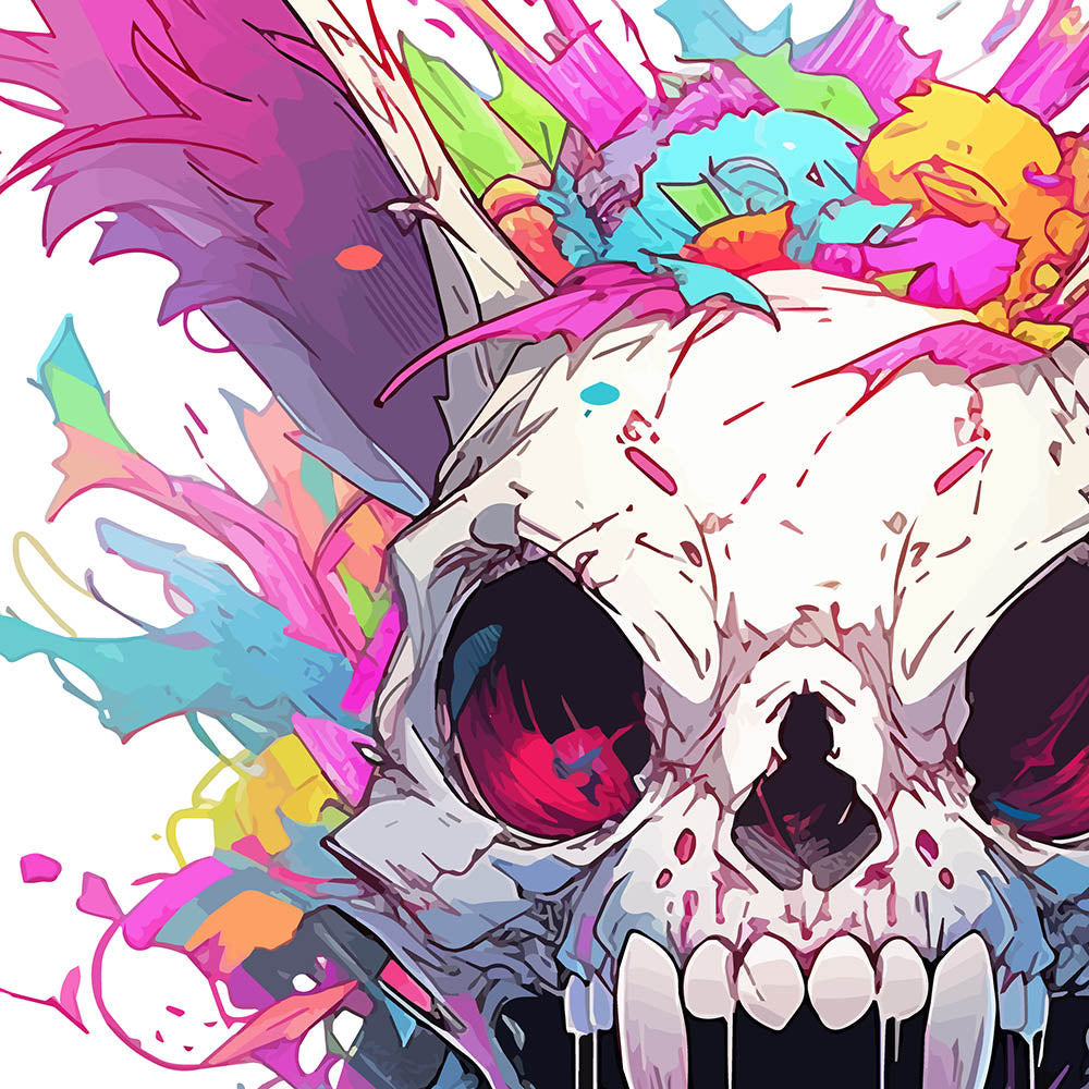 Apocalypse hare, Hellish toothy skull, Bright splashes of paint, Rabbit zombie, Red evil bunny ears, Crazy Pop Art illustration - Unisex Hoodie