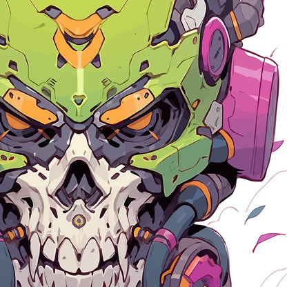 Cyberpunk illustration, Orange eyes and cyber skull, Fantastic cyborg head bones, Fantasy mind - Unisex t-shirt