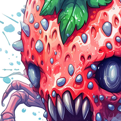 Psychic strawberry monster, Zombie virus berry, Fantastic predator in surrealism, Apocalyptic Pop Art, Horror illustration, Water drops - Unisex Hoodie