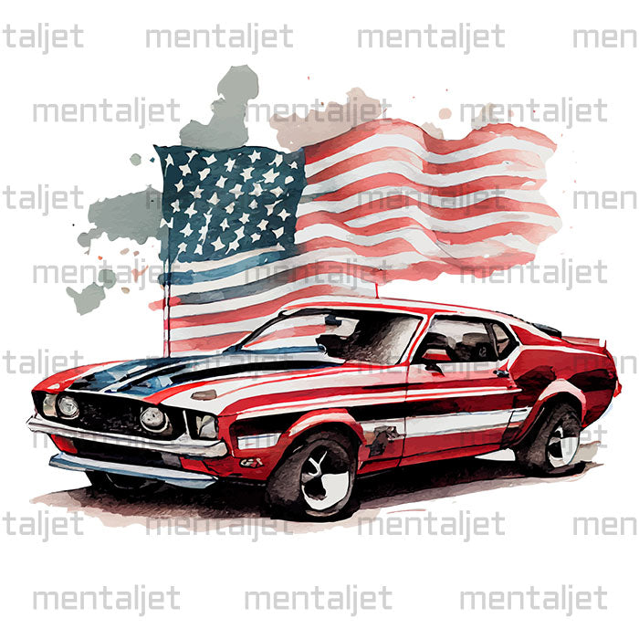 American muscle car, Patriotic design, Watercolor illustration, USA flag art - White glossy mug