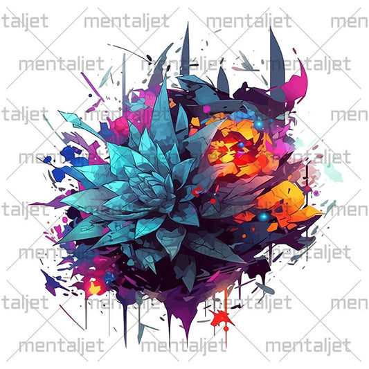Fantastic abstract illustration, Fantasy crystal flower, Futuristic painting, Flower composition of the future art