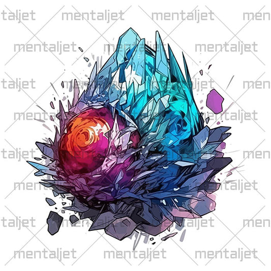 Fantasy crystal flower, Fantastic abstract illustration, Flower composition of the future art, PNG sublimation designs