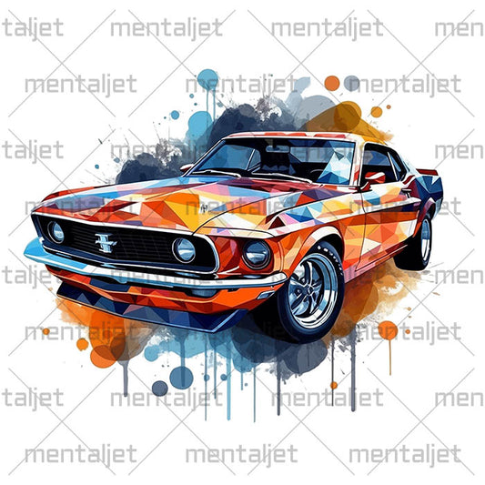 Automotive art, Muscle car illustration, Classic car printable PNG, Colorful car pictures, Gift for car lovers