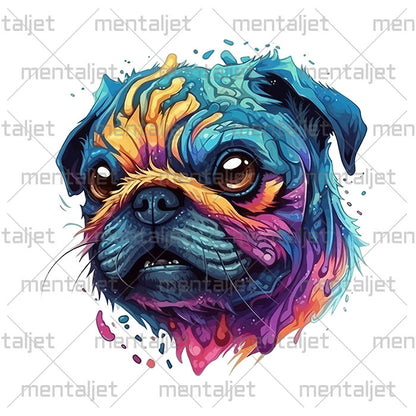 Alien colorful pug, Fantastic animals, Pug illustration, Fantasy art portrait of dog - Unisex Hoodie