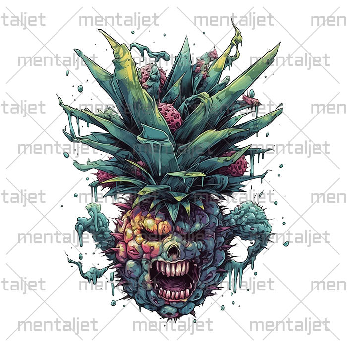 Fruits fantastic illustration, Monster pineapple, Mutant fantasy portrait, PNG printable, Pineapple horror art