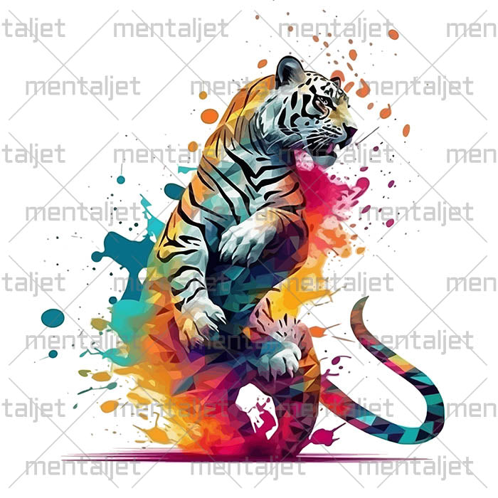 Tiger jump, Tiger colorful illustration, Tiger's paw, Digital painting art, PNG sublimation download