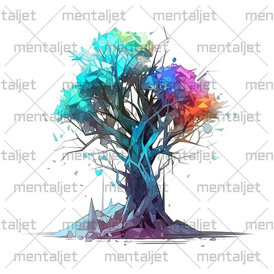 Fantastic tree abstract illustration, Fantasy crystal tree, Futuristic art painting, Digital art in PNG