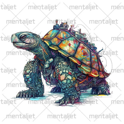 Cyber turtle illustration, Fantastic animals in PNG printable, Hi-tech animals future, Turtle and cyberpunk, Fantasy turtle
