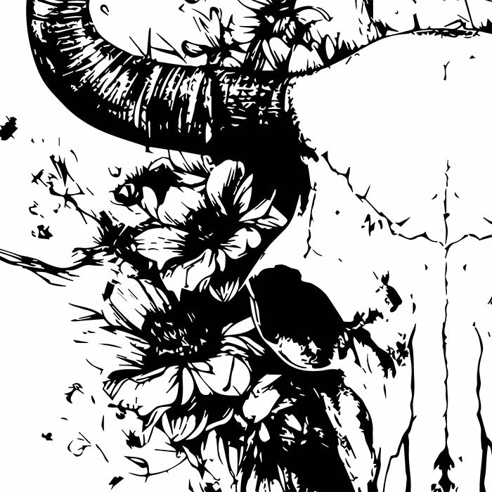 Bull portrait with horns, Bull skull in flowers, Flowers illustration, Printable SVG and PNG, Bull skull art for tshirt