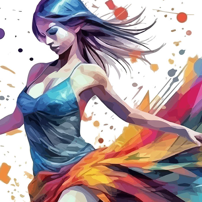 Dance colorful illustration, Bird woman dance, Music and dancing art, Girl in dance, Modern dance studio decor, PNG download