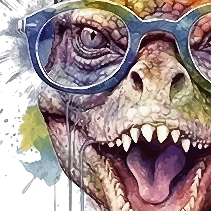 Dinosaur in glasses, Portrait of reptile, Cheerful dino, Watercolor illustration - Men's classic tee
