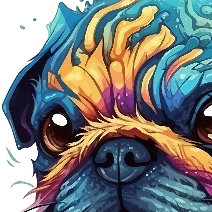 Alien colorful pug, Fantastic animals, Pug illustration, Fantasy art portrait of dog - Unisex Hoodie