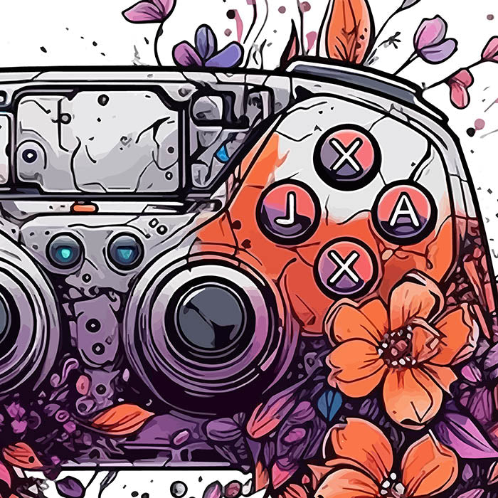 Flowers art composition for gamer, Gamepad in flowers, Gaming illustration, PNG printable