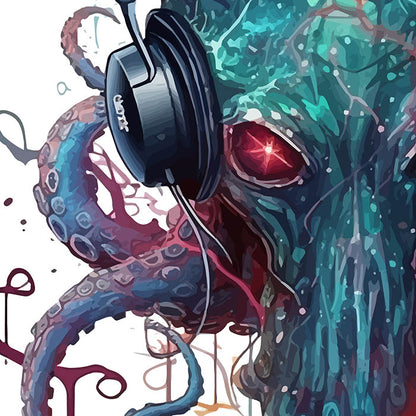 Fantasy art portrait of octopus, Octopus in headphones, Octopus illustration, Fantastic animals - White glossy mug