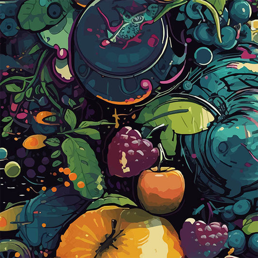 Fruits digital composition, Berries and apples, Still life illustration, Design download in PNG