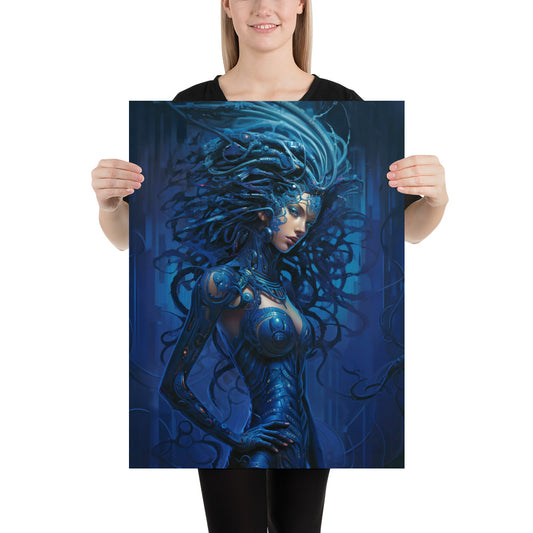 Fantastic girl techno witch, Digital Medusa Gorgon in cyberpunk futurism style, Detailed illustration, Fantasy realism, Chaos woman - Poster