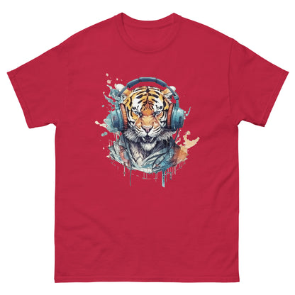 Tiger in headphones, Portrait animal, Predator and music, Tiger illustration on t-shirt - Men's classic tee
