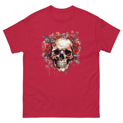 Black and red colors, Horror art, Blood color, Skull and flowers illustration, Skull head portrait, Smile skull - Men's classic tee