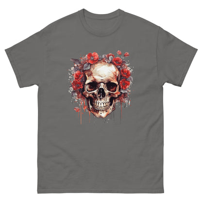 Black and red colors, Horror art, Blood color, Skull and flowers illustration, Skull head portrait, Smile skull - Men's classic tee