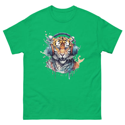 Tiger in headphones, Portrait animal, Predator and music, Tiger illustration on t-shirt - Men's classic tee