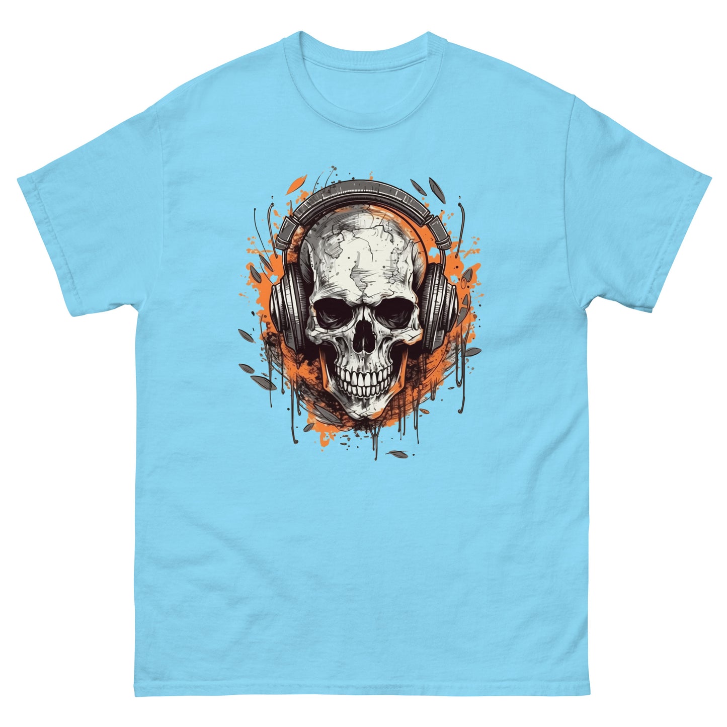 Head skull portrait, Rock and roll skull, Illustration skull in headphones, Music horror, Sound track and hard rock skull - Men's classic tee