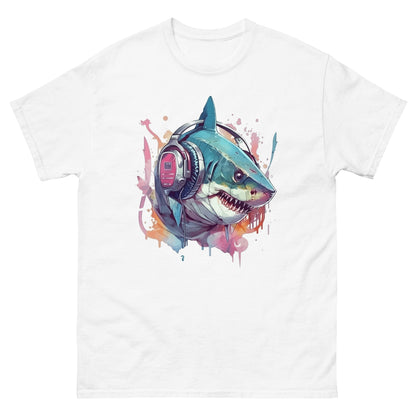 Shark in headphones illustration, Sea animals, Fantasy portrait, Predator fish - Men's classic tee