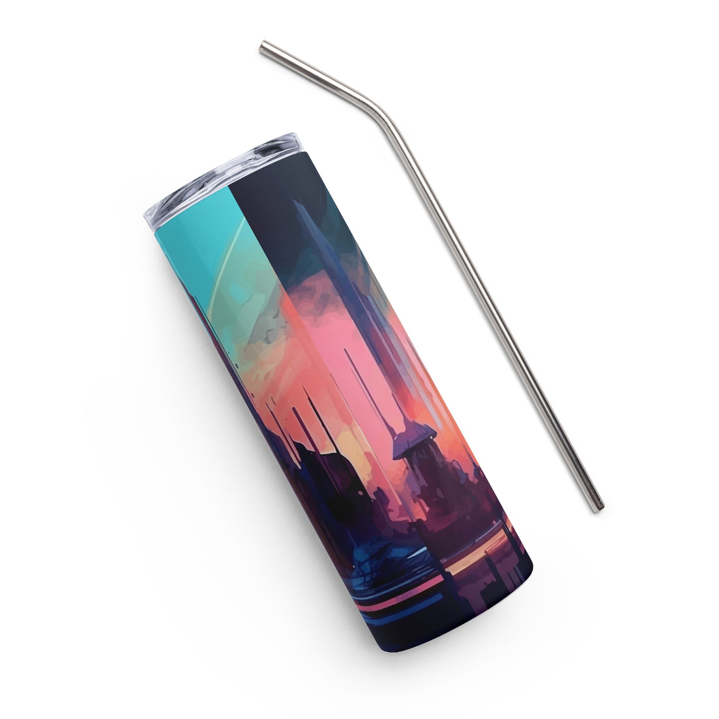 Future city illustration, Fantasy town, Landscape futuristic painting, Fantasy high-tech city, Skyscrapers of the future - Stainless steel tumbler