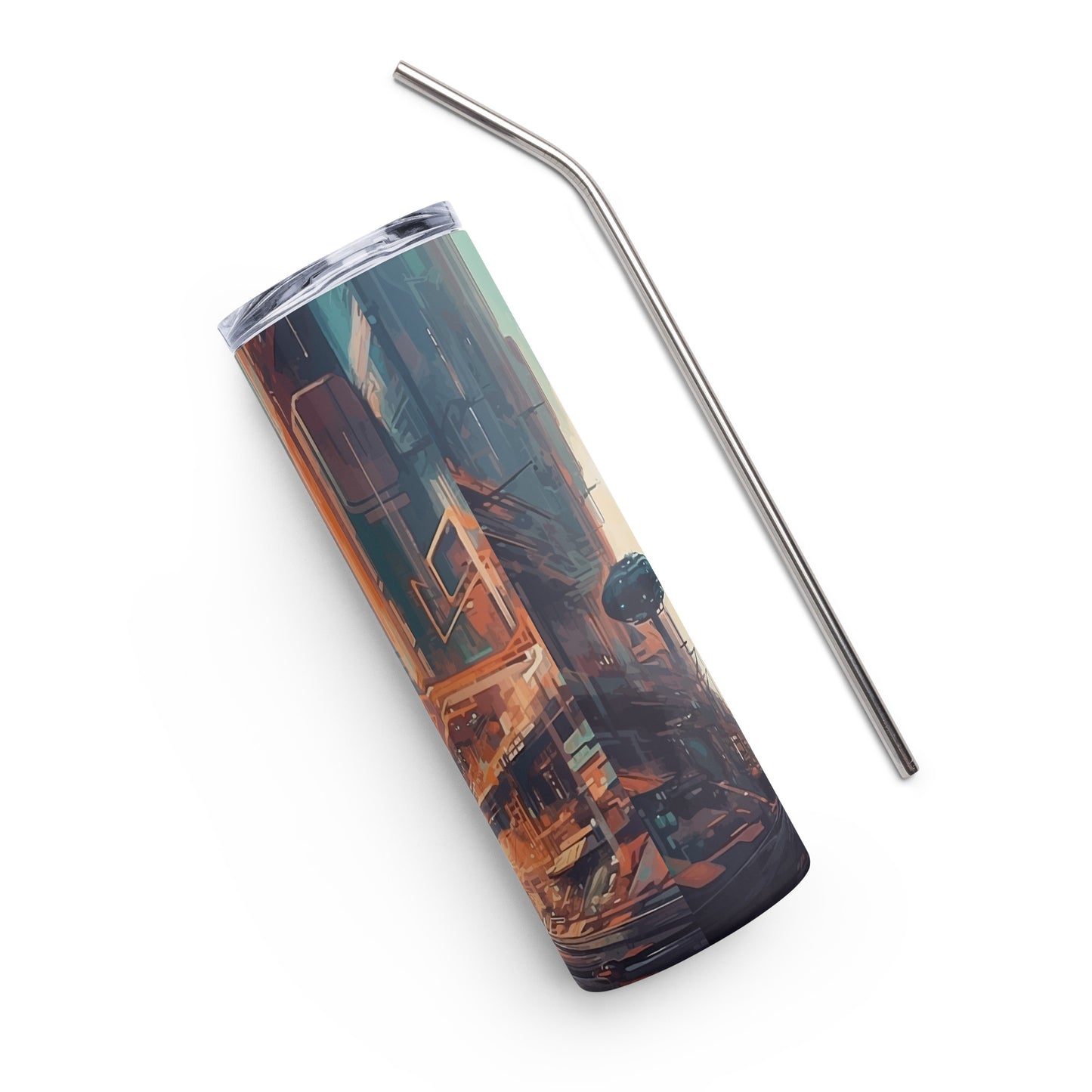 Landscape futuristic painting, Future city illustration, Skyscrapers of the future, Fantasy town, Fantasy high-tech city - Stainless steel tumbler