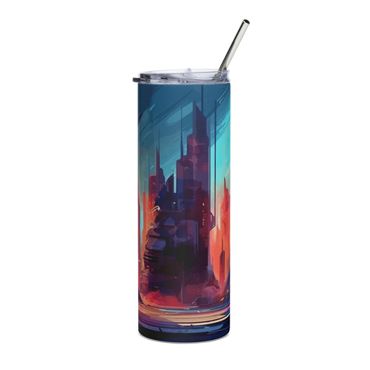 Future city illustration, Fantasy town, Landscape futuristic painting, Fantasy high-tech city, Skyscrapers of the future - Stainless steel tumbler