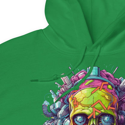 Graffiti style illustration, Hellish skull, Electronic mind zombie, Neon electric colors, Cyberpunk realism, Detailed Pop Art sci-fi illustrations - Unisex Hoodie