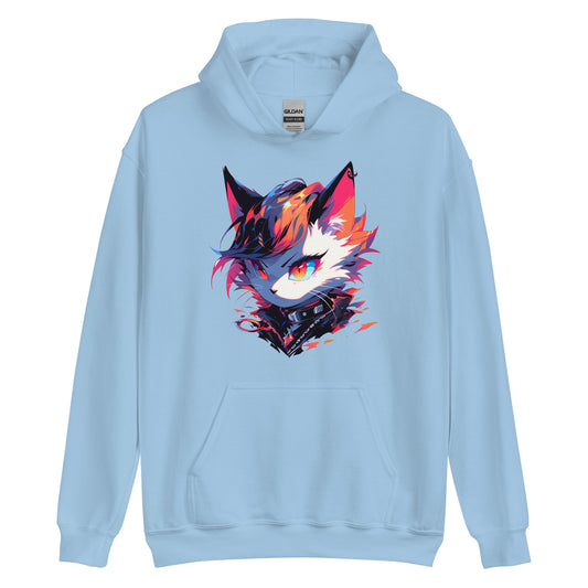 Cool anime cat, Yellow eyes and colorful hair, Fashion kitty rocker, Funny kitten rebel - Unisex Hoodie