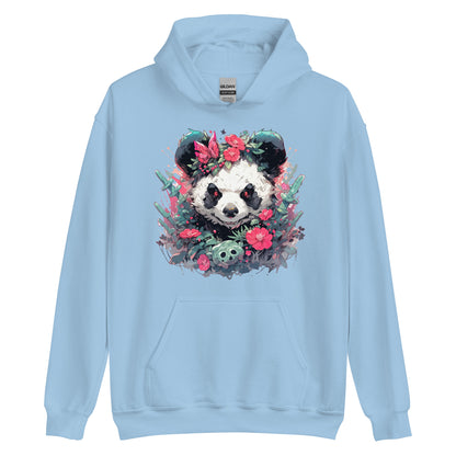 Angry panda in flowers, Bamboo bear and cactus, Black and white bear, Red eyes animal wild - Unisex Hoodie