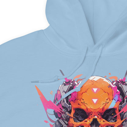 Cyber hellish technology, Cyberpunk illustration, Orange cyber skull, Fantastic head bones, Horror fantasy mind - Unisex Hoodie