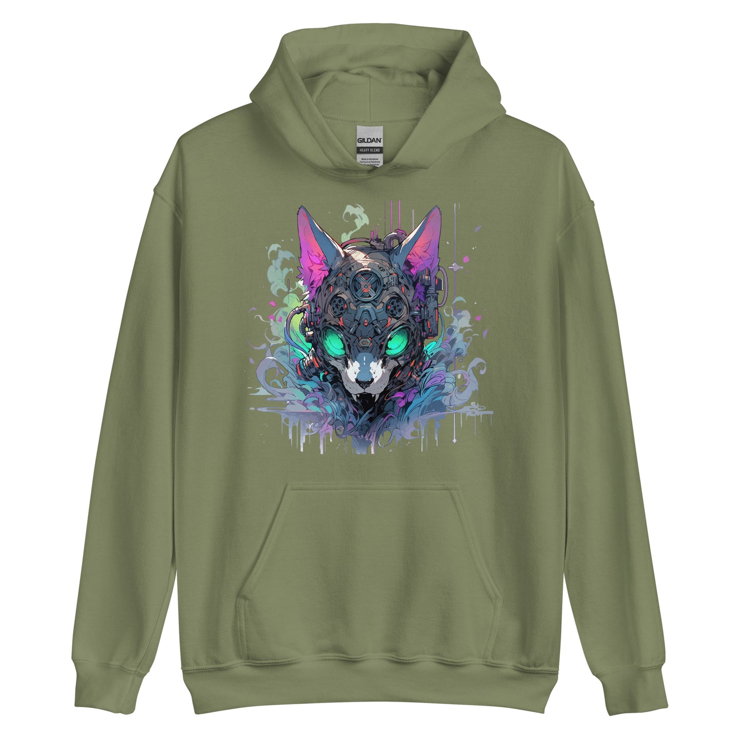 Hissing cyberpunk mutant, Angry toxic cat, Fantastic zombie cyber kitty, Blue eyes wildcat - Unisex Hoodie