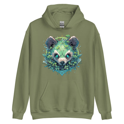 Angry panda mutant, Bamboo bear in jungle, Black and white bear, Leaves and blue eyes animal wild - Unisex Hoodie