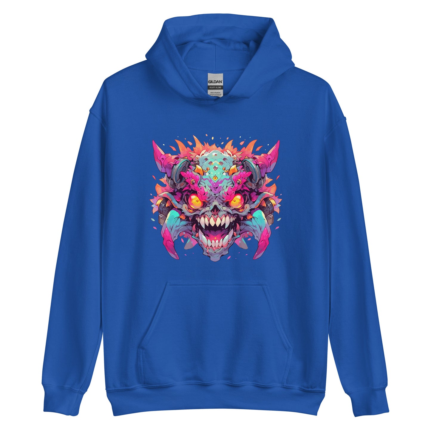 Horned and toothy monster, Crazy colorful illustration, Fantastic yellow evil eyes, Wild mutant - Unisex Hoodie