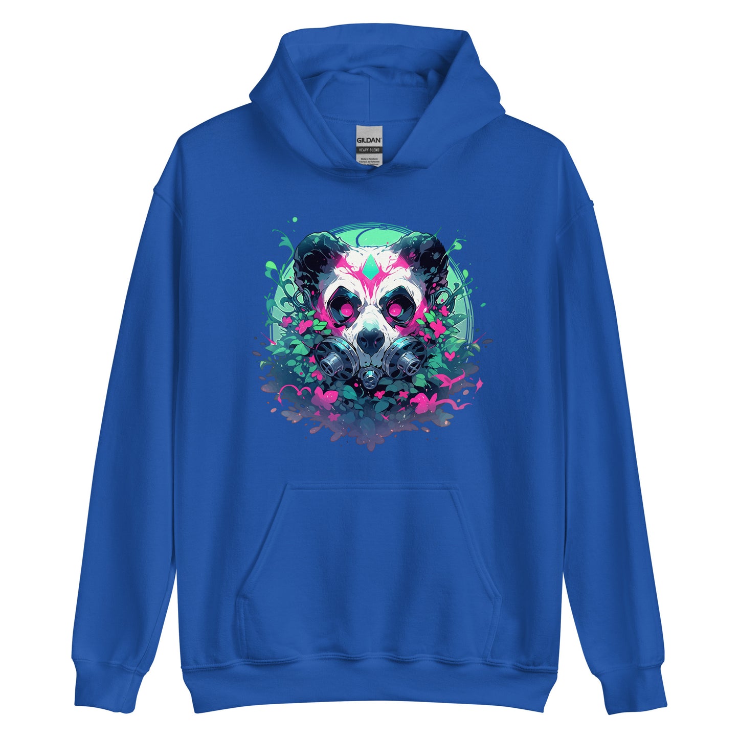 Cool toxic panda, Post-apocalyptic jungle, Wild animal with pink eyes, Bamboo bear in gas mask, Black and white bear - Unisex Hoodie