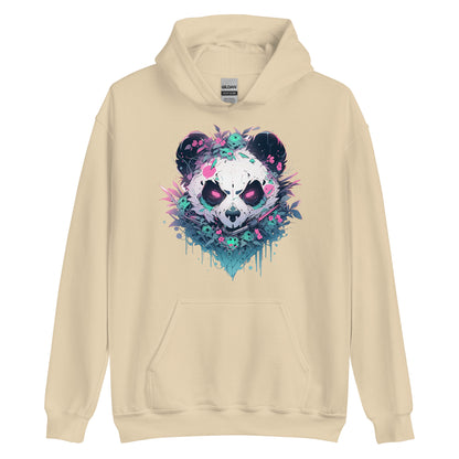 Bamboo bear and jungle, Angry panda in leaves, Black and white bear, Pink eyes animal wild - Unisex Hoodie