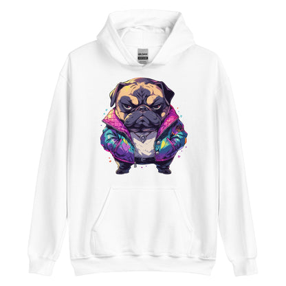 Gangster pug in urban jungle, Most stylish dutch bulldog bandit, Dangerous dog in district, Angry doggy - Unisex Hoodie