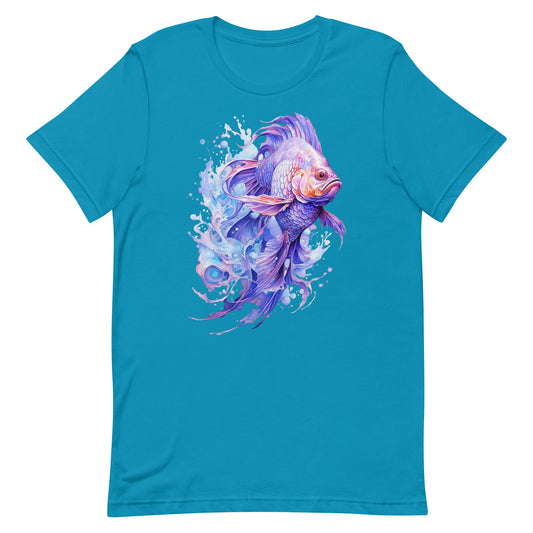 Fantasy river fishing, Blue fantastic fish in watercolor, Light indigo and violet colors, Purple scales and fins, Big fish illustration - Unisex t-shirt