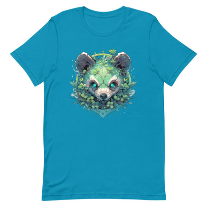 Angry panda mutant, Bamboo bear in jungle, Black and white bear, Leaves and blue eyes animal wild - Unisex t-shirt