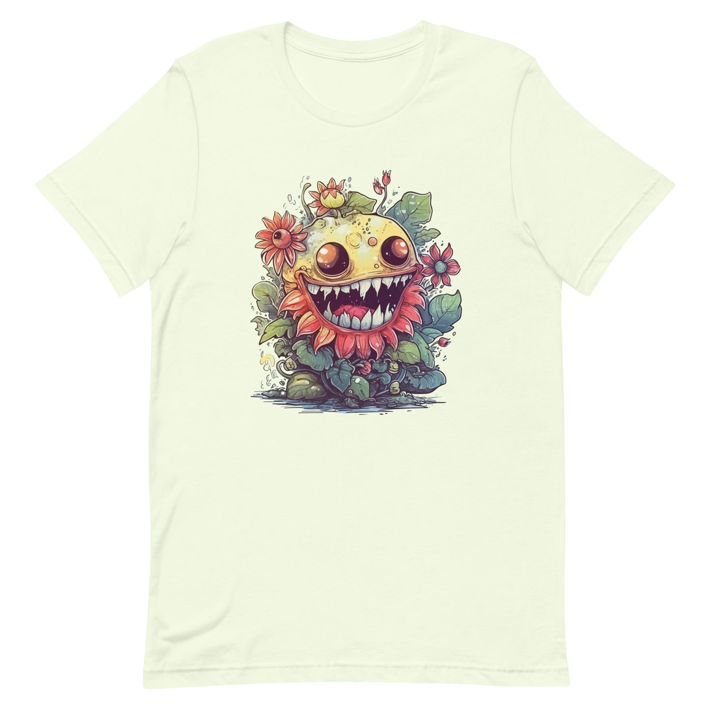 Fantastic predator, Fantasy mystical animals, Horror illustration, Funny cartoon monster in flowers - Unisex t-shirt