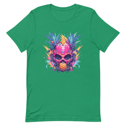 Fantastic fruit cyborg head, Cyber skull, Pineapple in headphones, Pop Art fantasy pink mutant - Unisex t-shirt