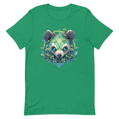 Angry panda mutant, Bamboo bear in jungle, Black and white bear, Leaves and blue eyes animal wild - Unisex t-shirt