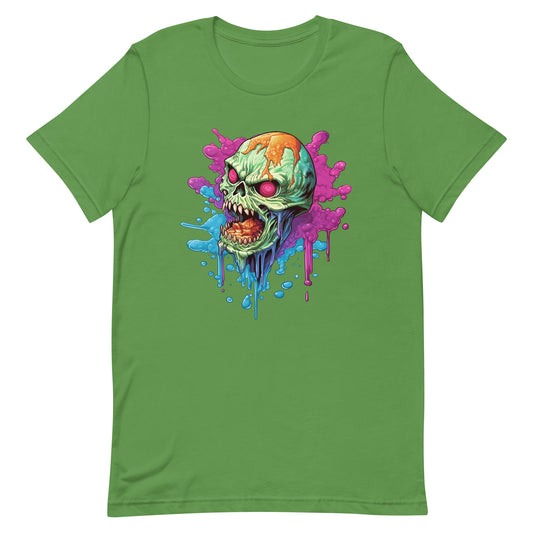 Green skull ice cream cartoon, Purple candy zombie eyes, Head bones, Pop art illustration, Crazy dripping ice cream - Unisex t-shirt